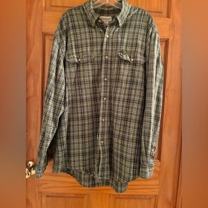 Carhartt Plaid Button Front Long Sleeve Shirt Green Black 100% Cotton Size XL